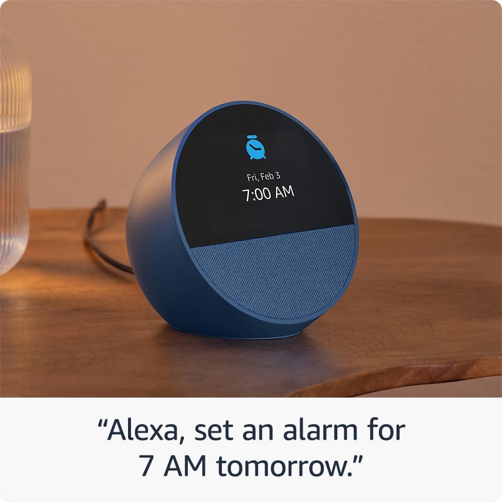 Like-New Amazon Echo Spot (newest model), Great for nightstands, offices and kitchens, Smart alarm clock with Alexa, Black