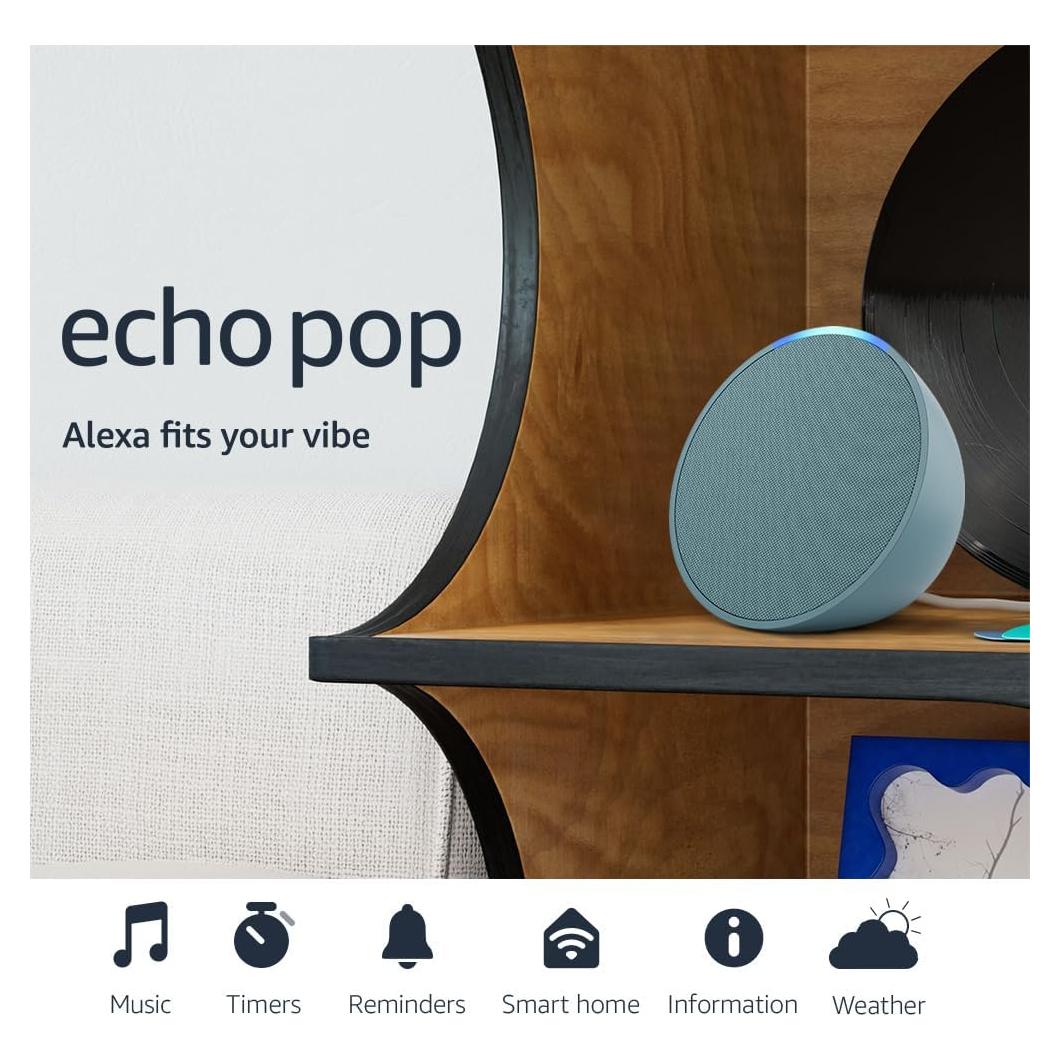 Like-New Amazon Echo Pop (newest model), Our smallest Alexa speaker, Fits in any room, Midnight Teal