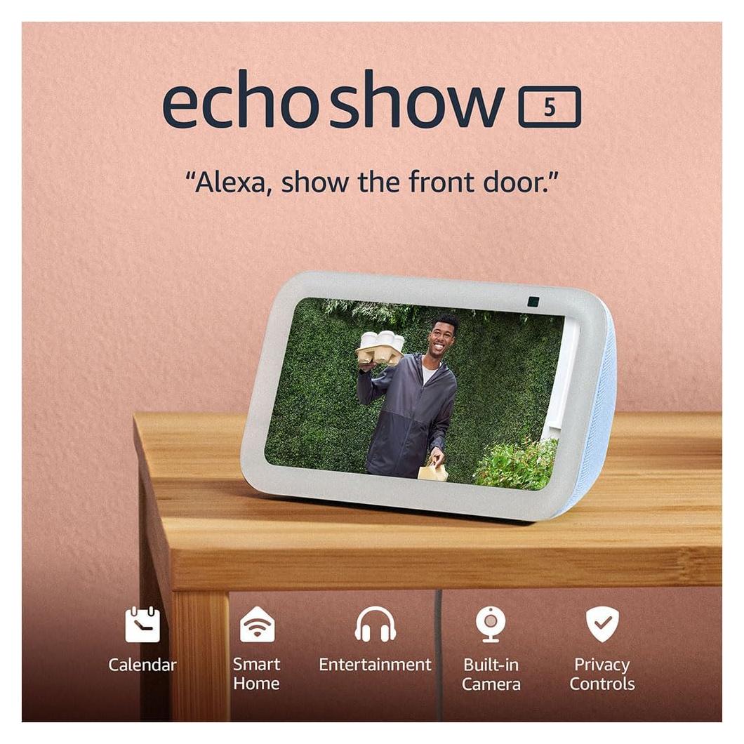 Like-New Amazon Echo Show 5 (newest model), Smart display with 2x the bass and clearer sound, Cloud Blue
