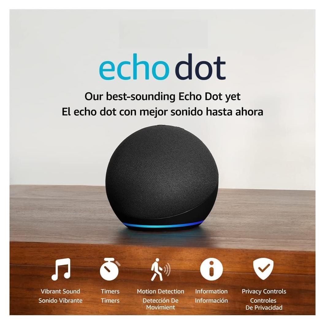Echo Dot (5th Gen, 2022 release) | International Version with US Power Adaptor | Smart speaker with Alexa | Charcoal