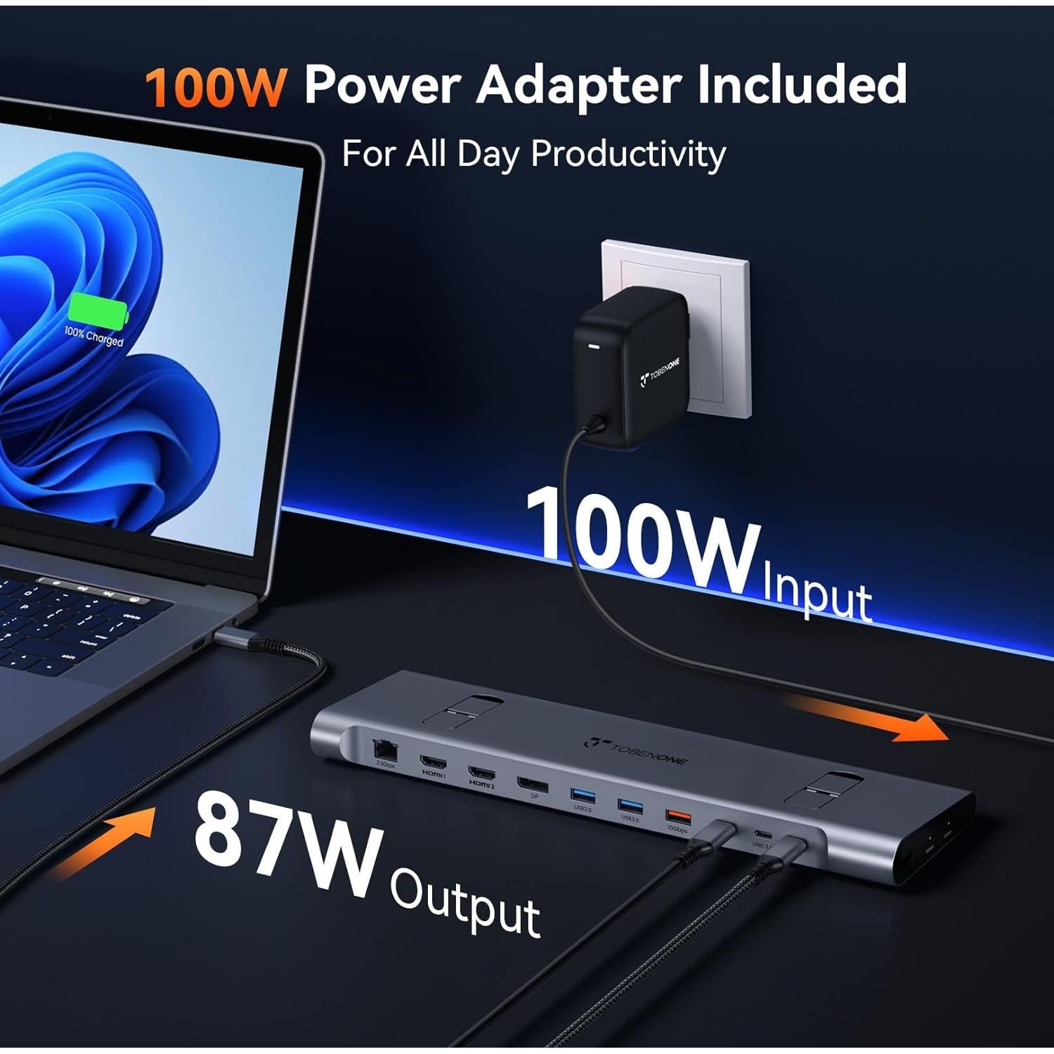 Estación de Acoplamiento TobenONE USB-C 3 Monitores 100W