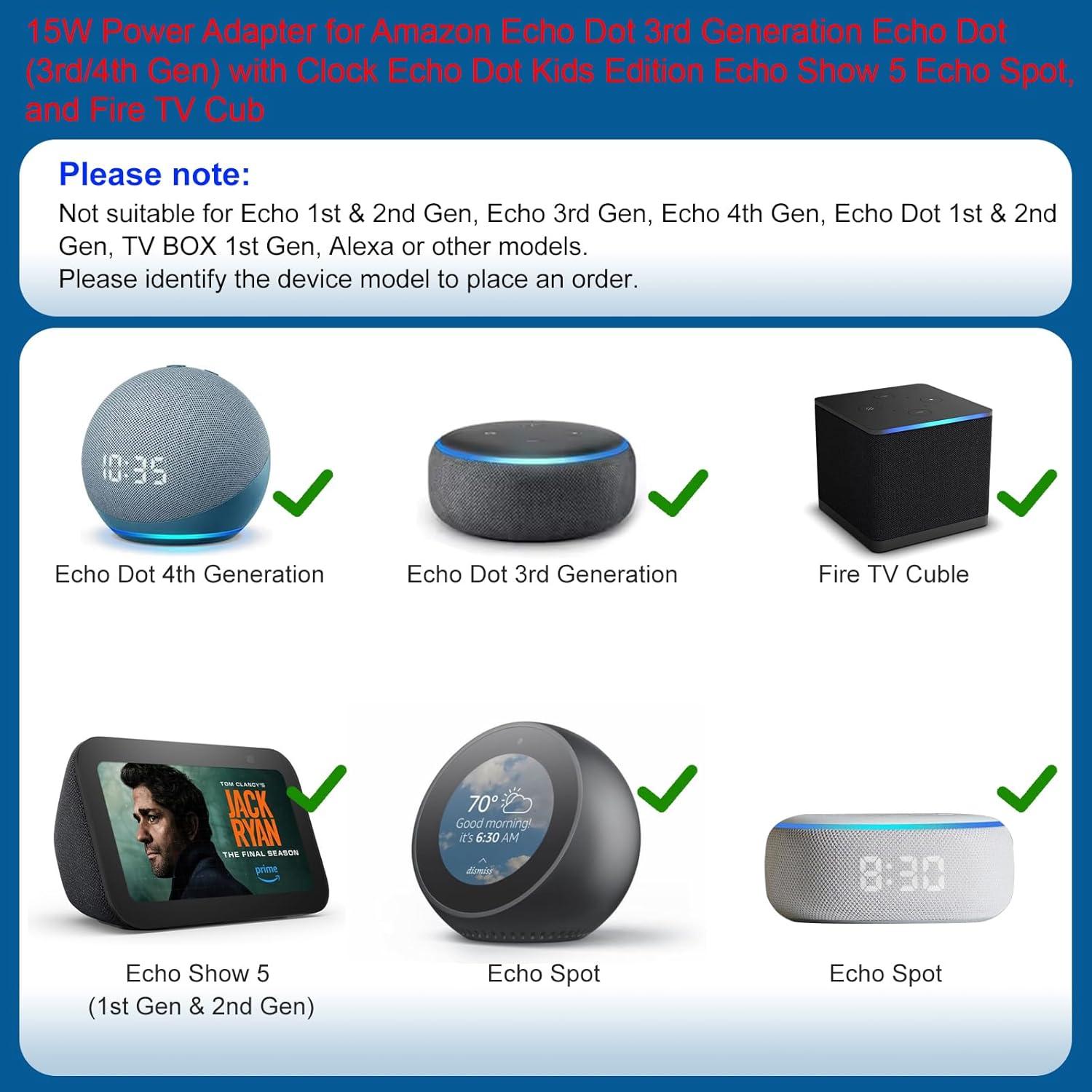 Adaptador de corriente YJXKJ para Echo Dot 3ra/4ta Gen 12V 1.25A