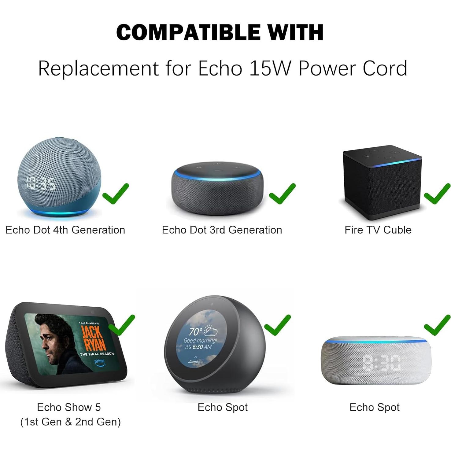 Adaptador de corriente 15W para Amazon Echo Dot y Fire TV