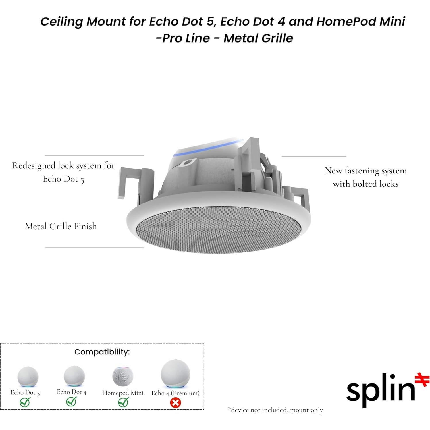Soporte Empotrado Techo Splin Pro para Alexa Echo Dot y HomePod Mini