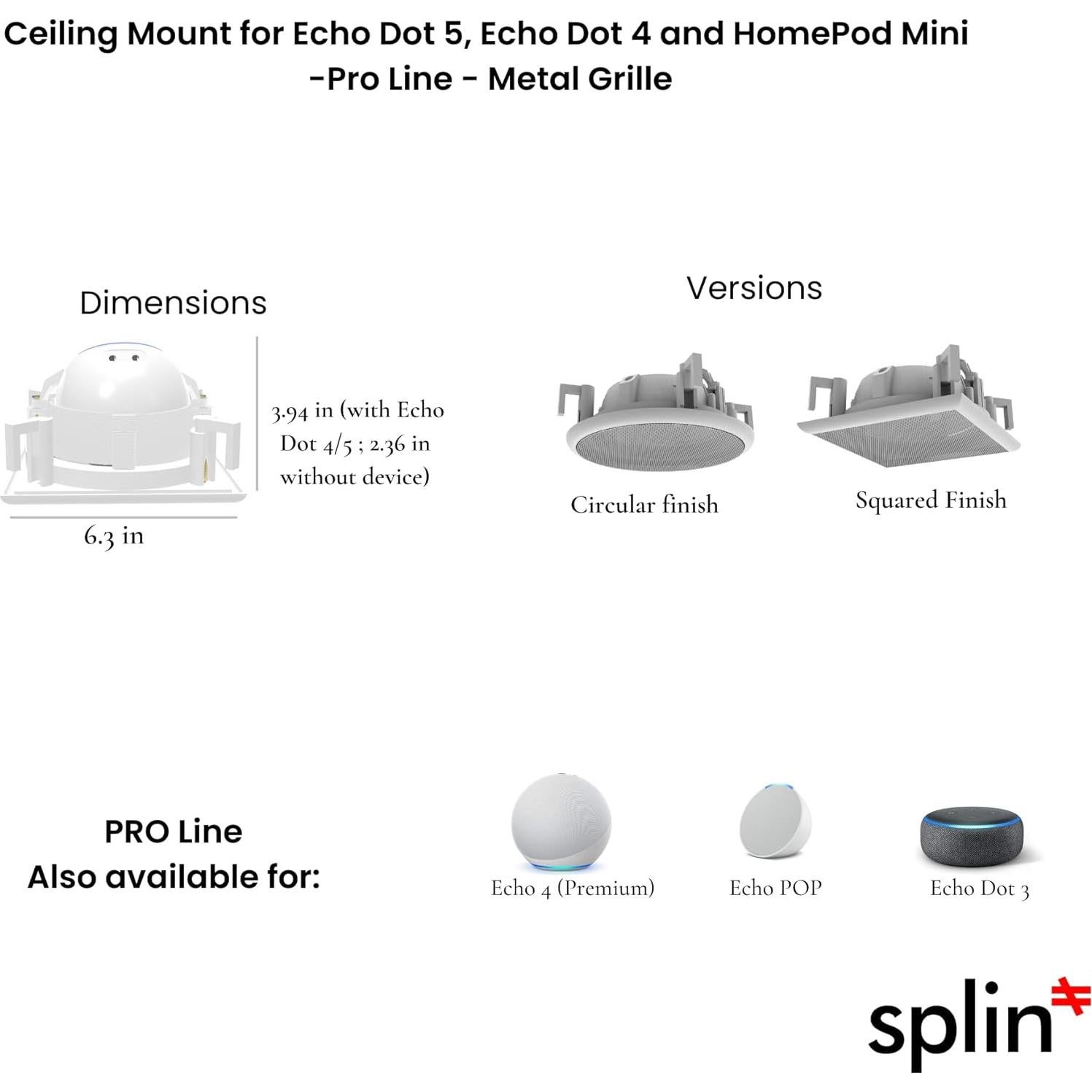 Soporte Empotrado Techo Splin Pro para Alexa Echo Dot y HomePod Mini