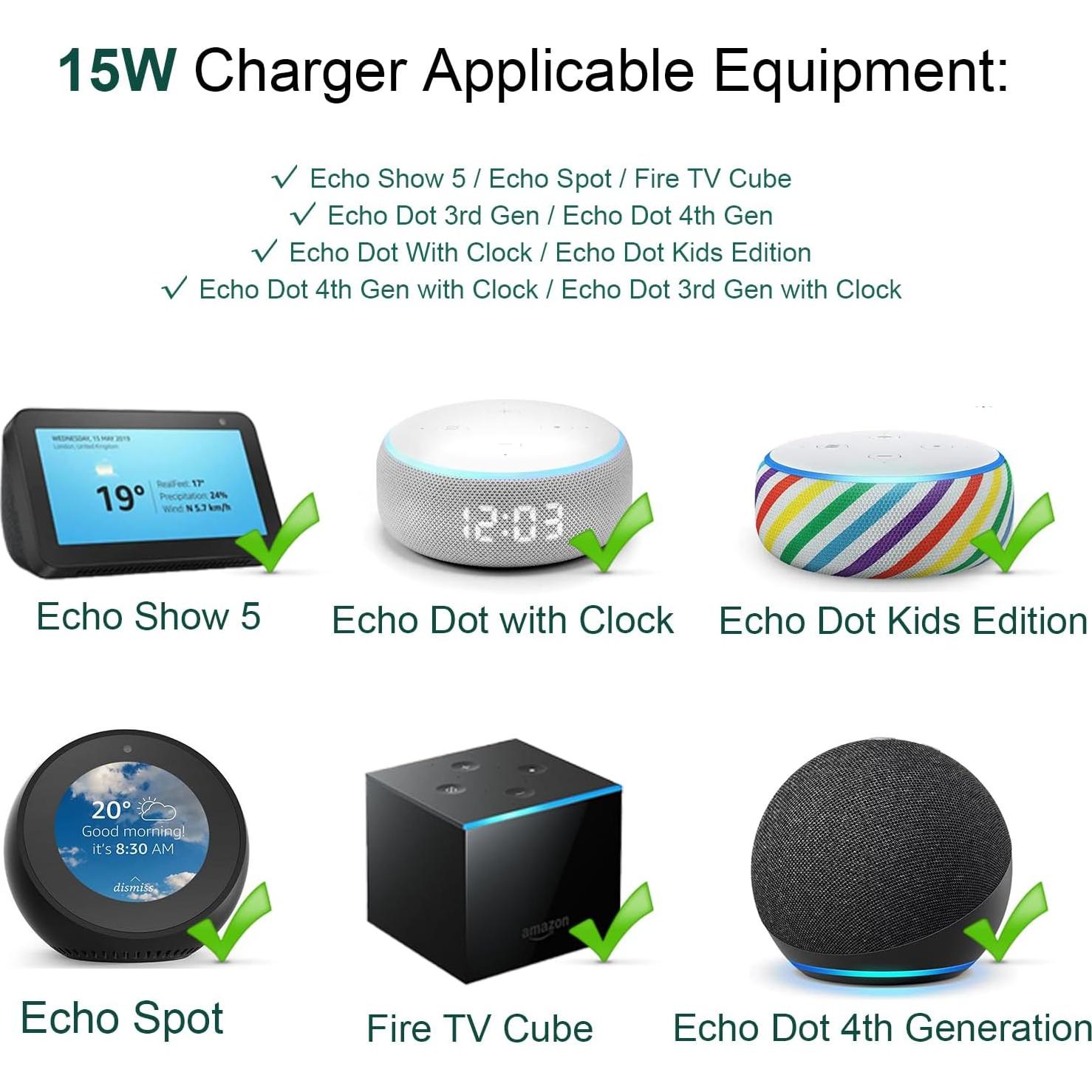 Cable de Alimentación 15W FROMCQC para Echo Dot 3ra/4ta/5ta Gen