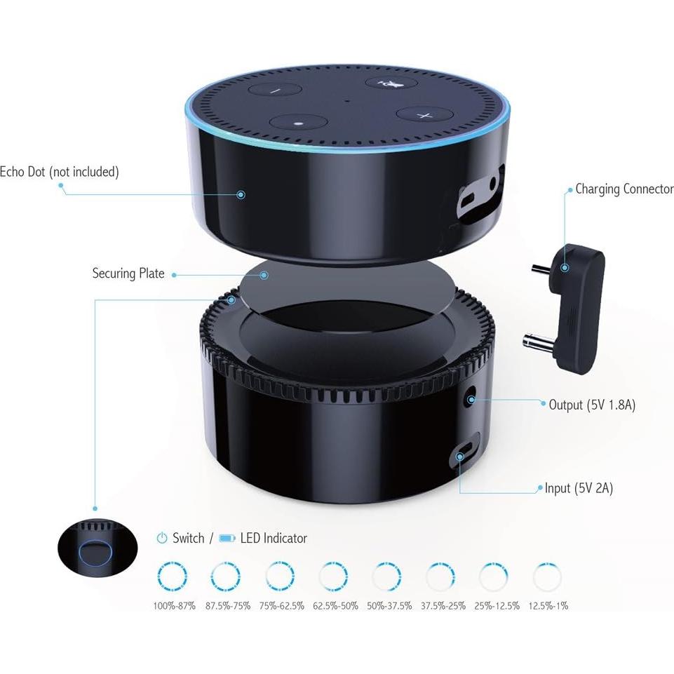 Base de Batería Fremo Evo Plus para Echo Dot 2da Gen - Negro