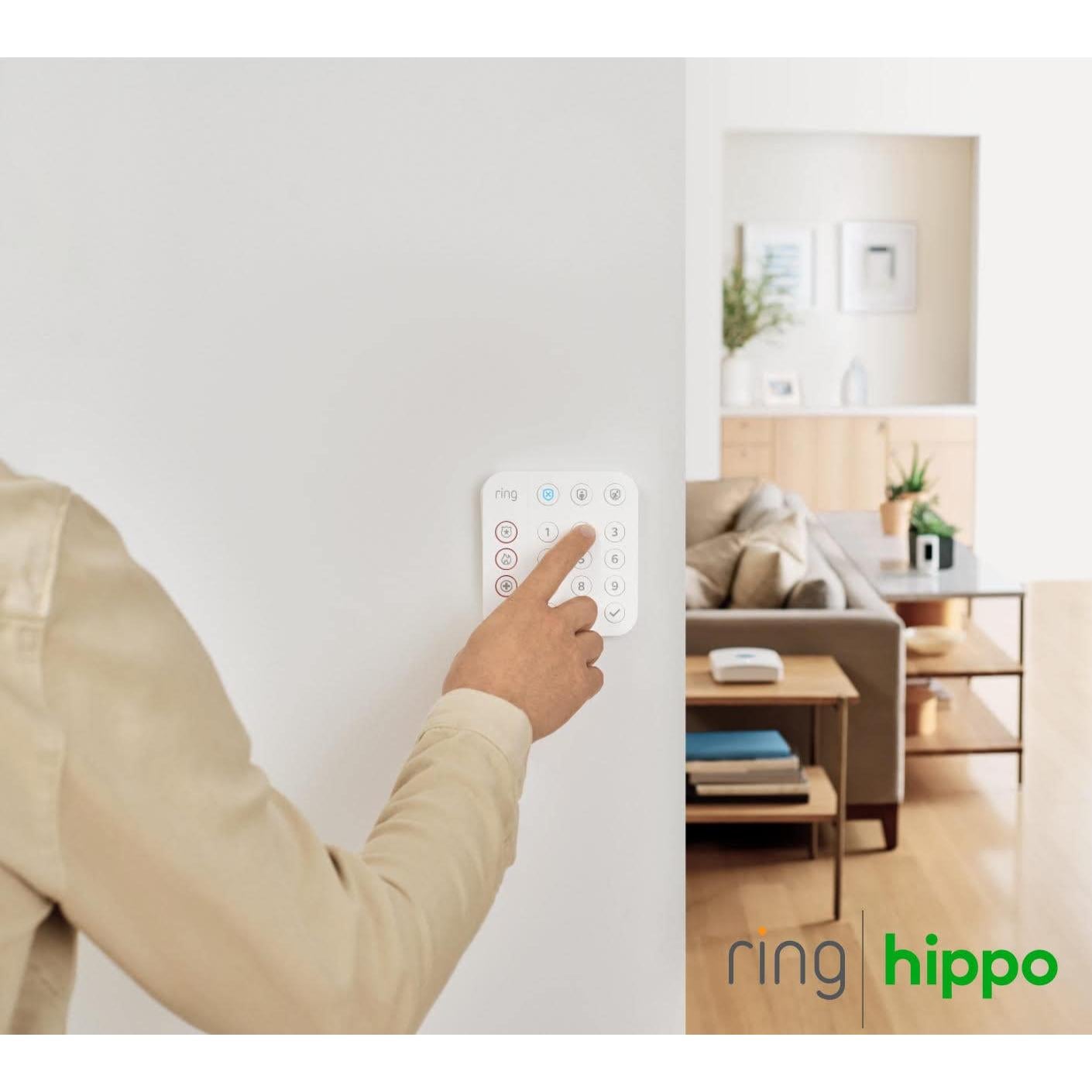 Ring | Hippo Smart Home Security Kit, 9-Piece: Ring Alarm with Ring Indoor Cam (1st Gen). Flood/Freeze sensor, Smoke/CO listener and Echo Dot