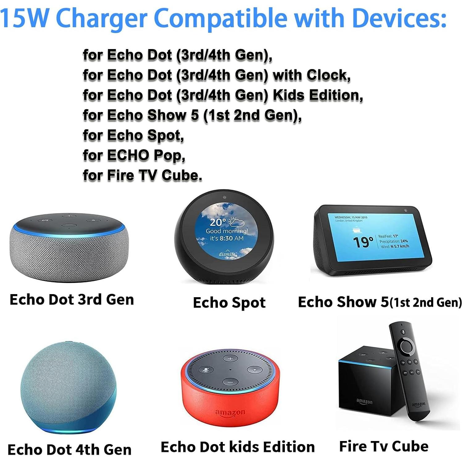 Adaptador de Corriente 15W TKDY para Alexa Echo Dot y Fire TV