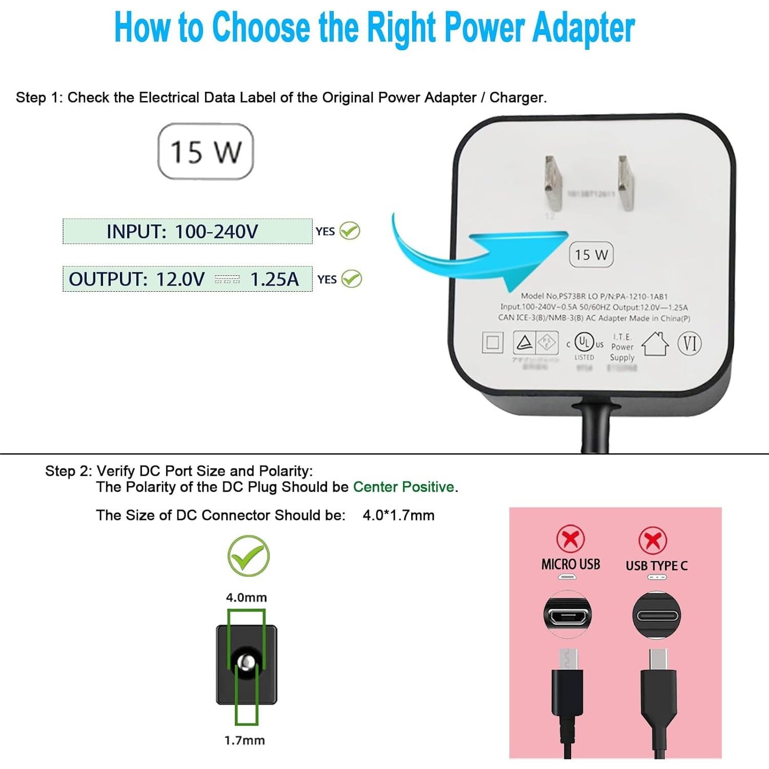 Adaptador de Corriente 15W TKDY para Alexa Echo Dot y Fire TV