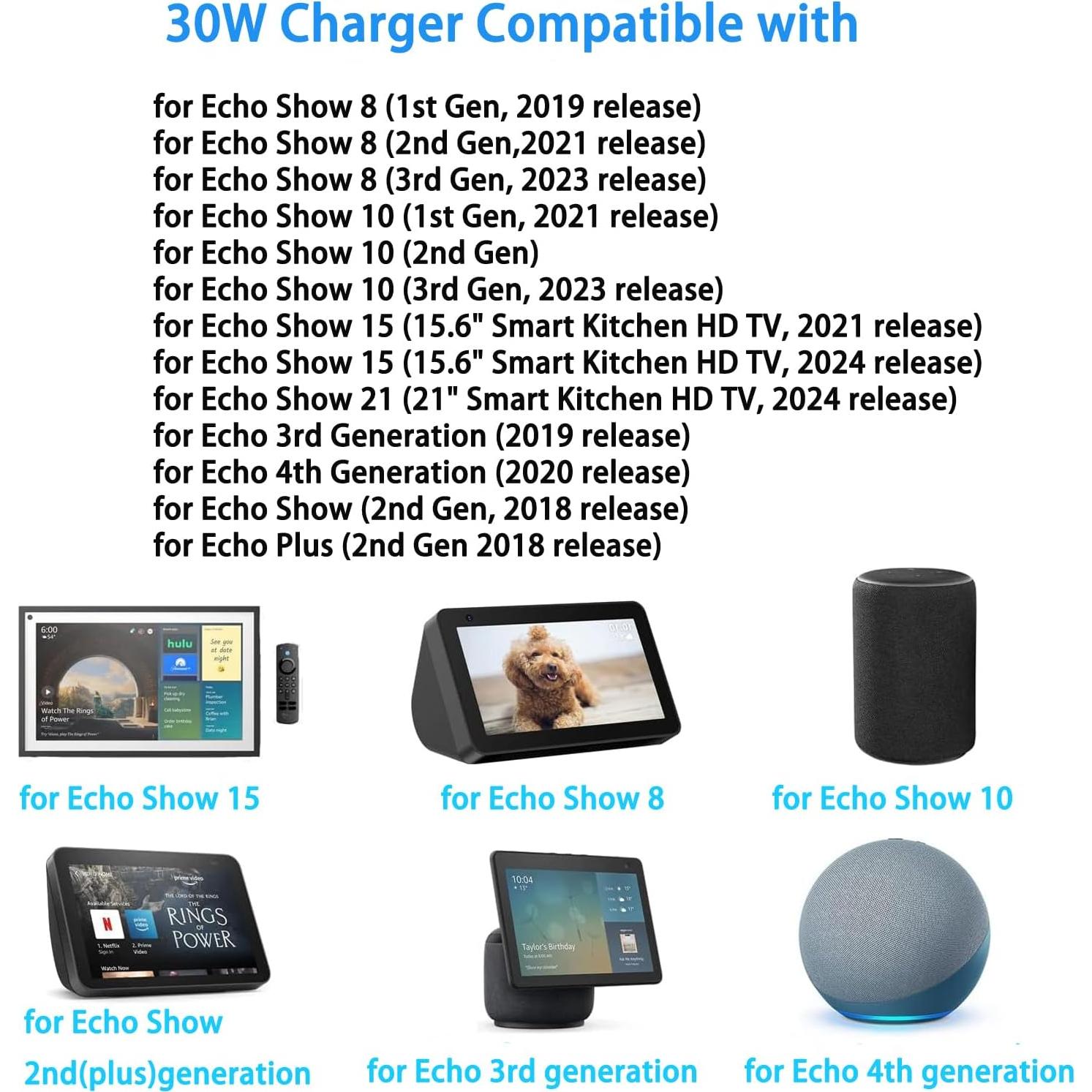 Cargador 30W Tai Ke para Alexa Echo Show y Echo Plus