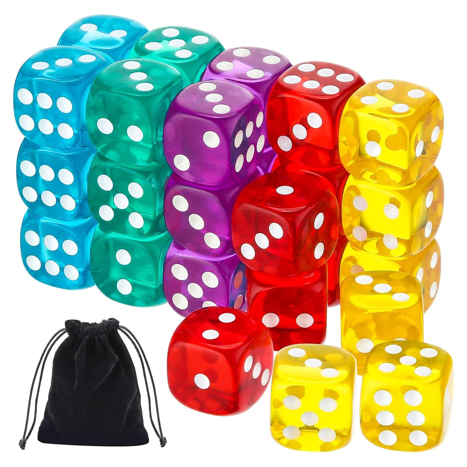 Dados de Juego TecUnite 30 Piezas 14 mm 5 Colores con Bolsa