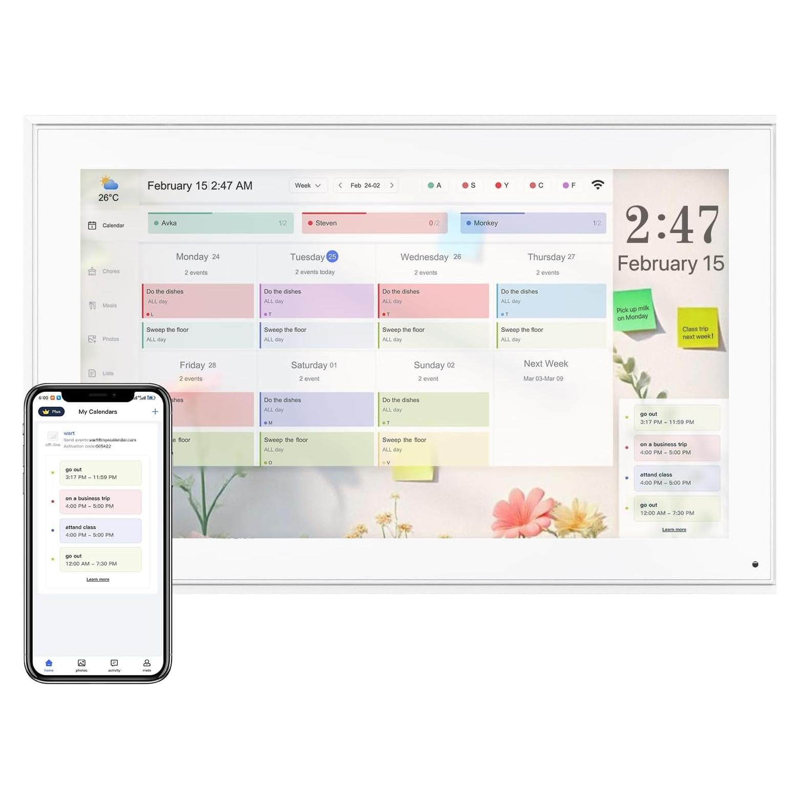 Calendario Digital 15.6" Herncptar Blanco Pantalla Táctil FHD