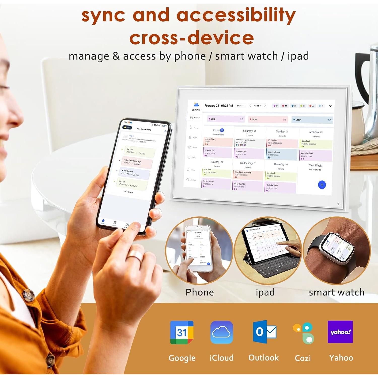 Calendario Digital 15.6" Herncptar Blanco Pantalla Táctil FHD