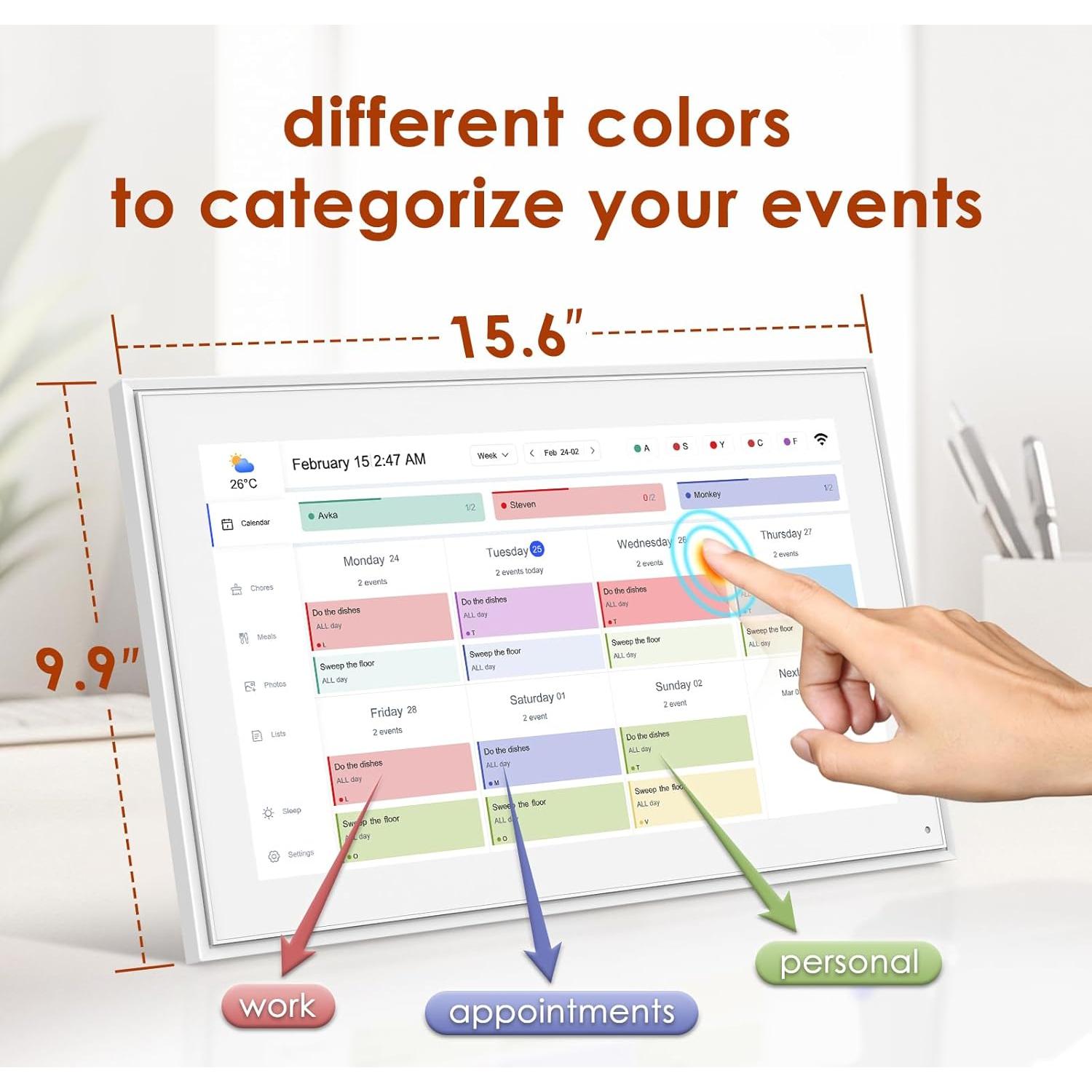 Calendario Digital 15.6" Herncptar Blanco Pantalla Táctil FHD