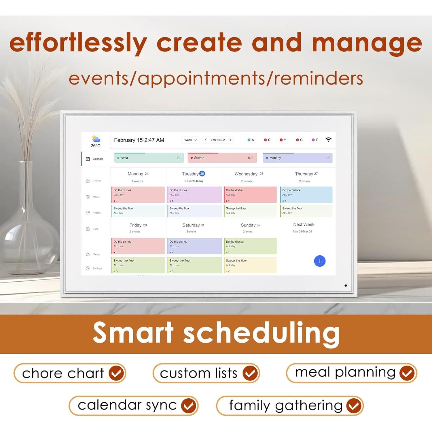 Calendario Digital 15.6" Herncptar Blanco Pantalla Táctil FHD