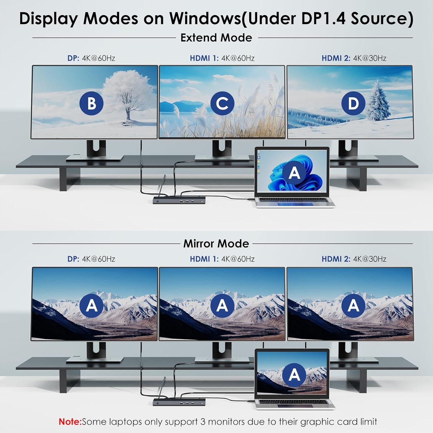 Dock USB C WAVLINK 13 en 1 para 3 Monitores 100W PD