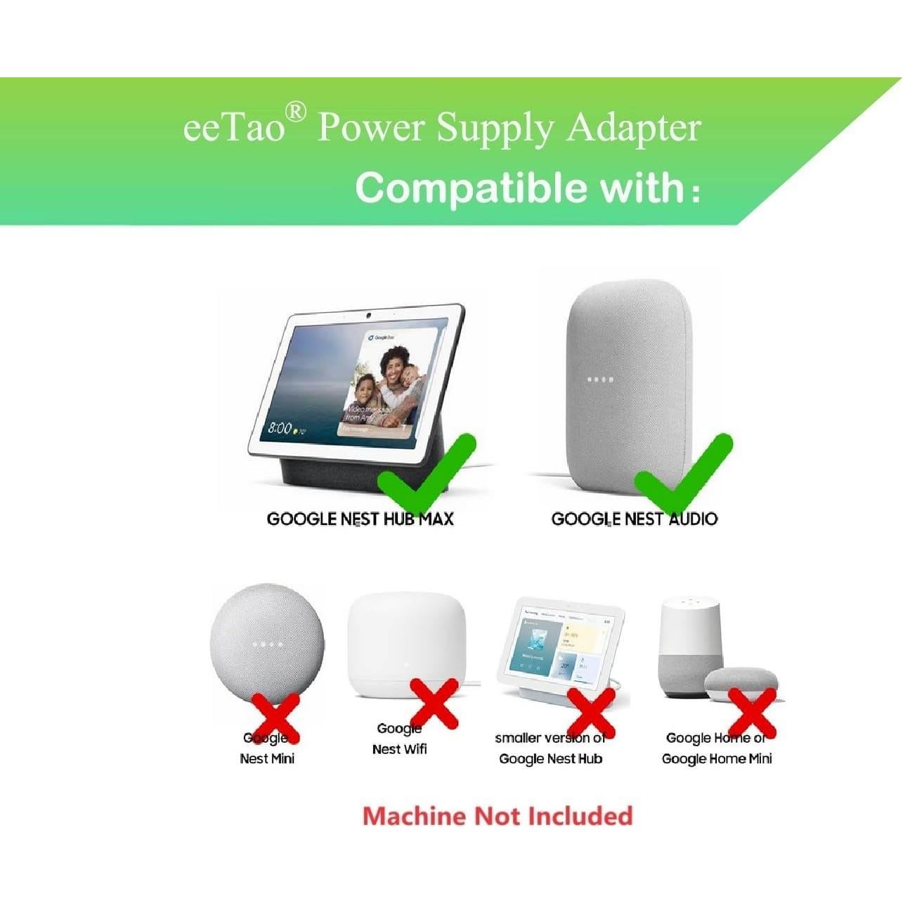 Adaptador de corriente 24V eeTao para Google Nest Hub MAX y Audio