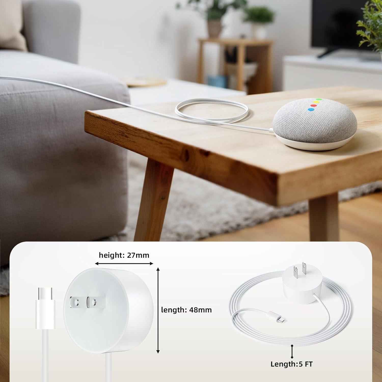 Cable de Alimentación Micro B 1.5M BolAAzuL para Google Home Mini