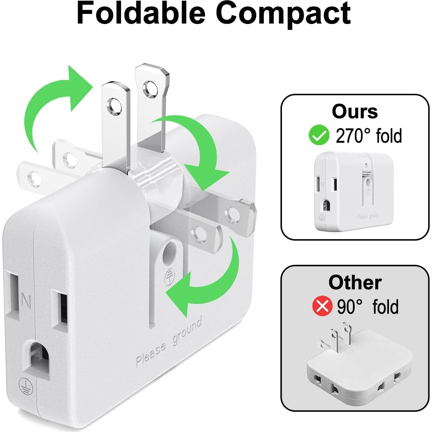 Adaptador de Enchufe ETwinCoo 2/3 Patas con 3 Salidas
