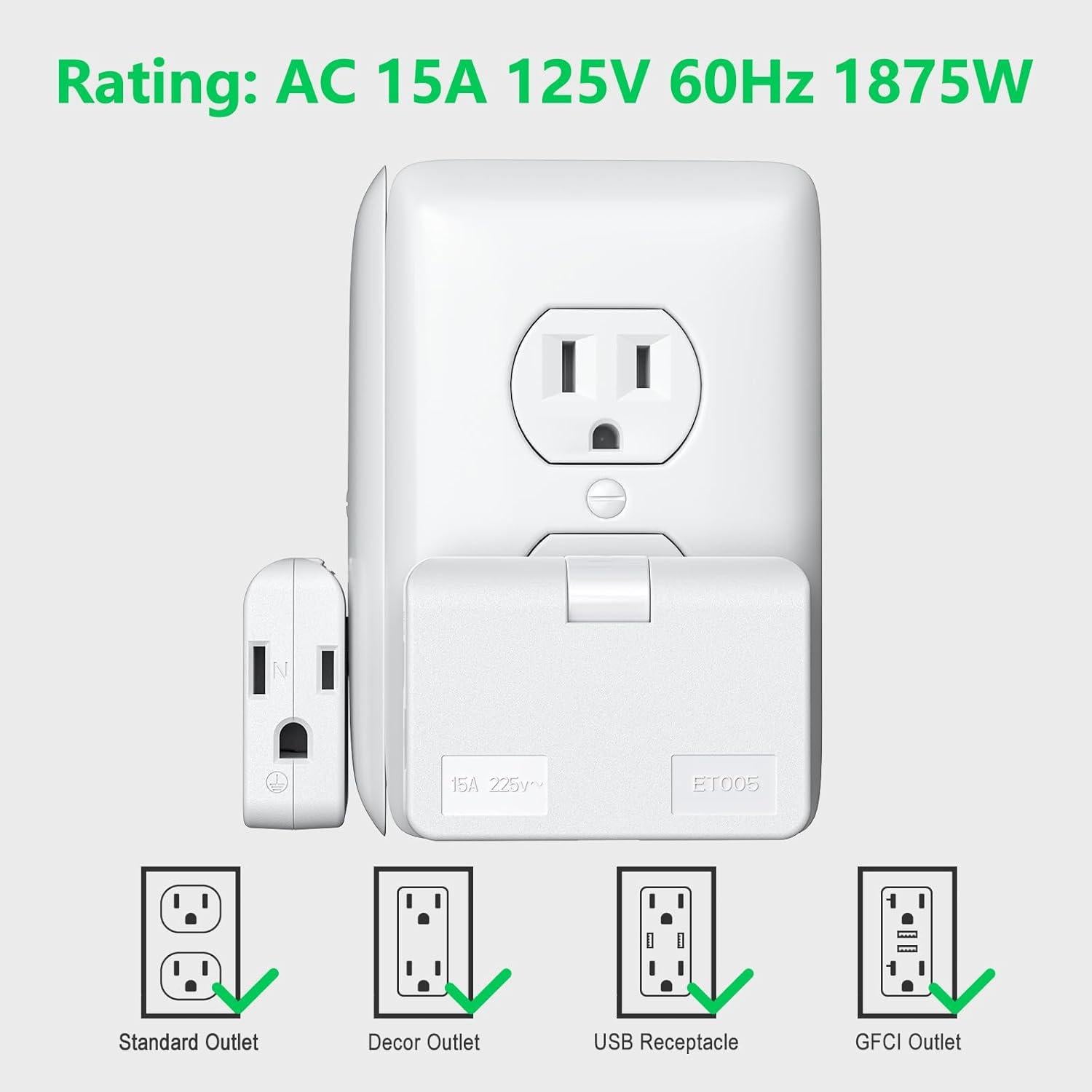 Adaptador de Enchufe ETwinCoo 2/3 Patas con 3 Salidas