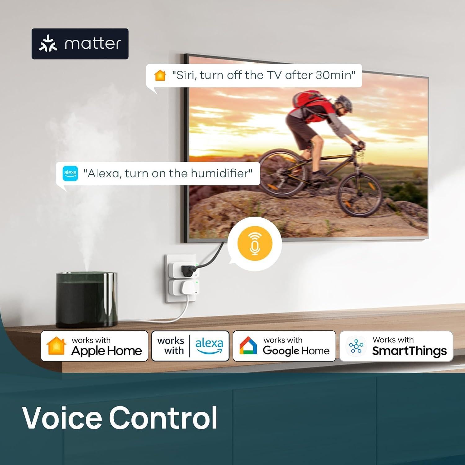 Paquete de 2 Enchufes Inteligentes Matter con Luz Nocturna 15A