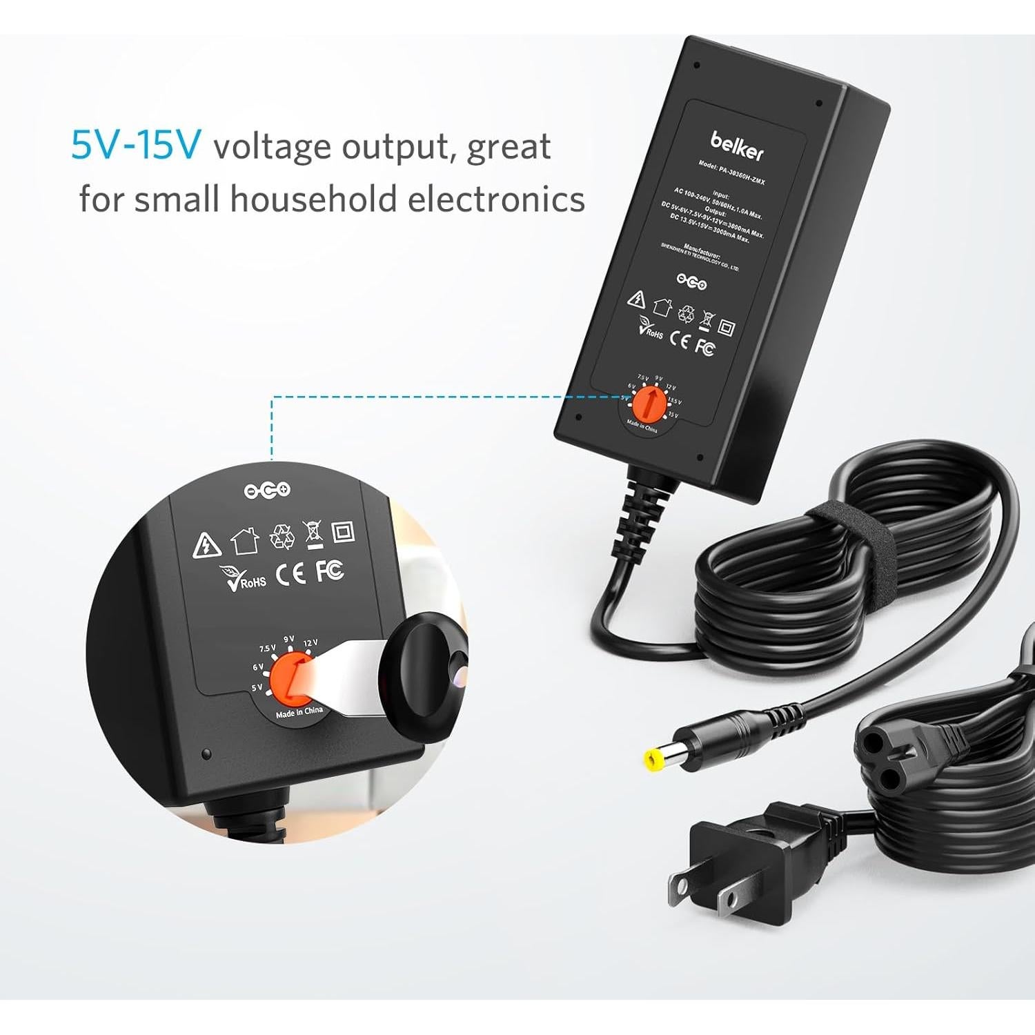 Adaptador AC DC 45W Belker Universal 5V a 15V 3A