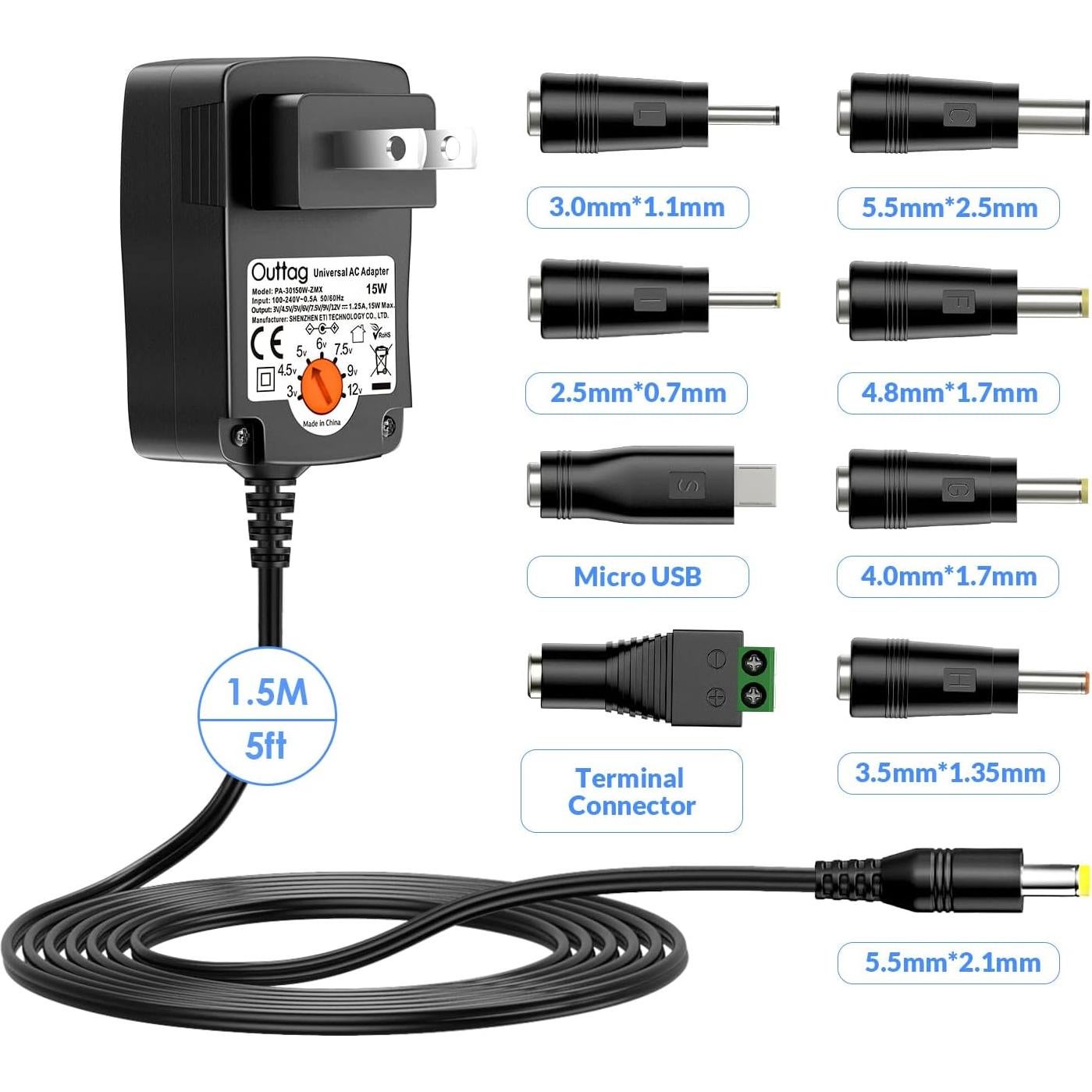Adaptador AC Universal 15W con 8 Puntas SHENZHEN ETI