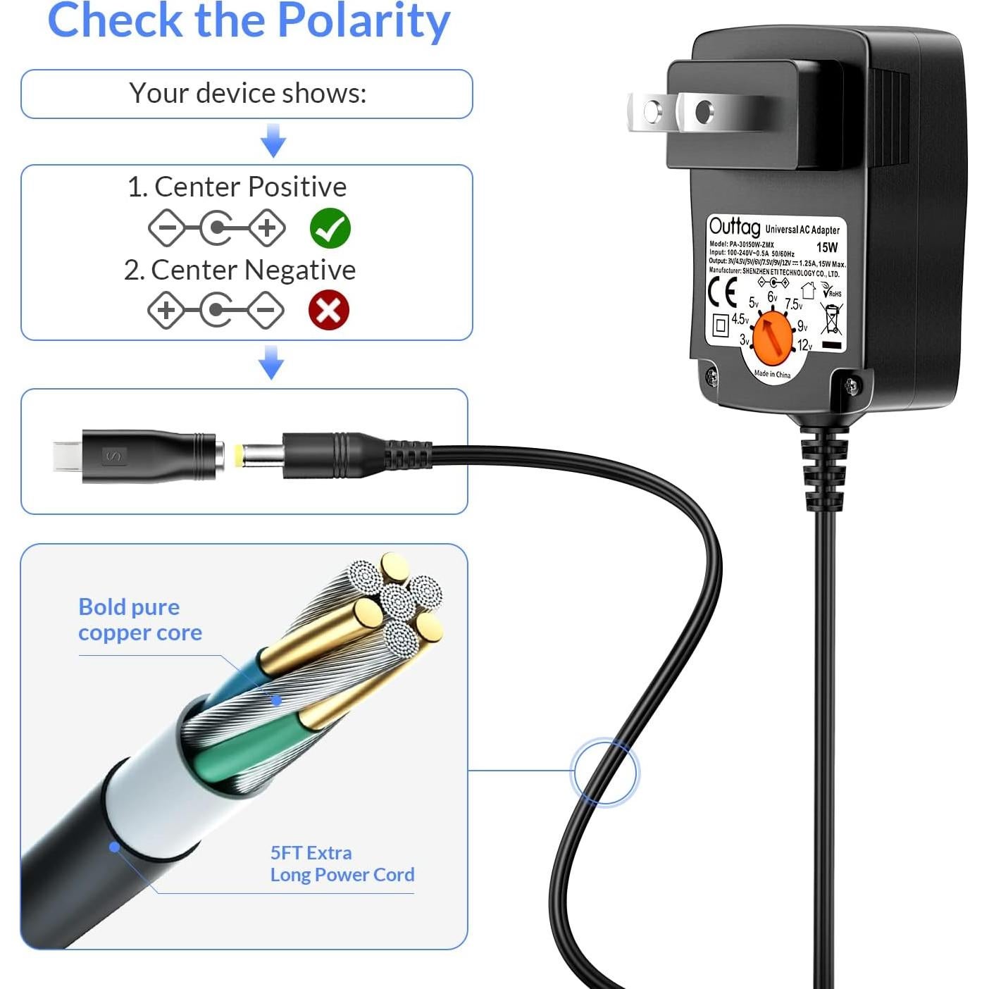 Adaptador AC Universal 15W con 8 Puntas SHENZHEN ETI