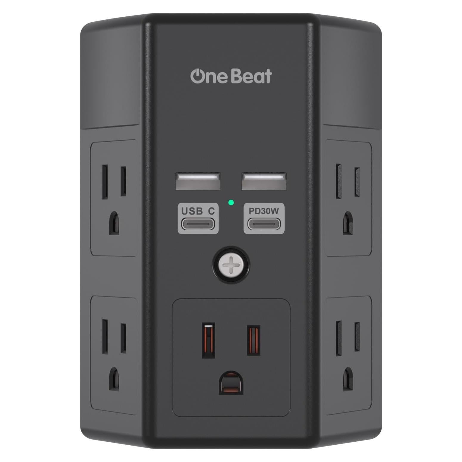 Extensor de Enchufe One Beat 5 Salidas 4 USB C PD30W Negro