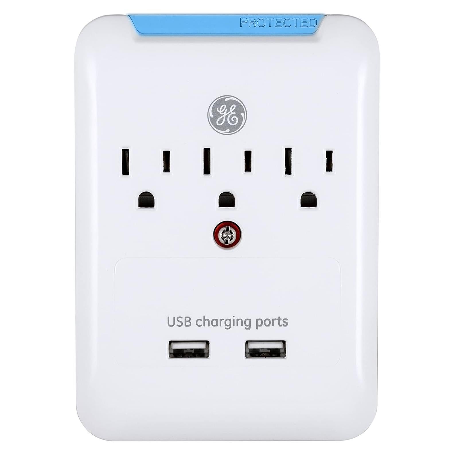 Extensor de 3 Salidas y 2 USB GE 33646, Protector de Sobretensión