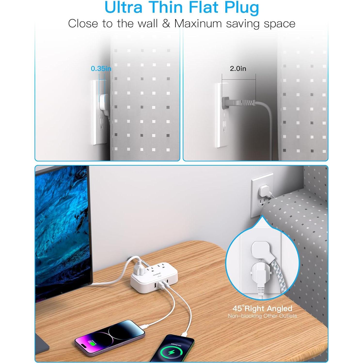 Regleta de Poder One Beat 5 Pies 3 Salidas 4 USB Crucero