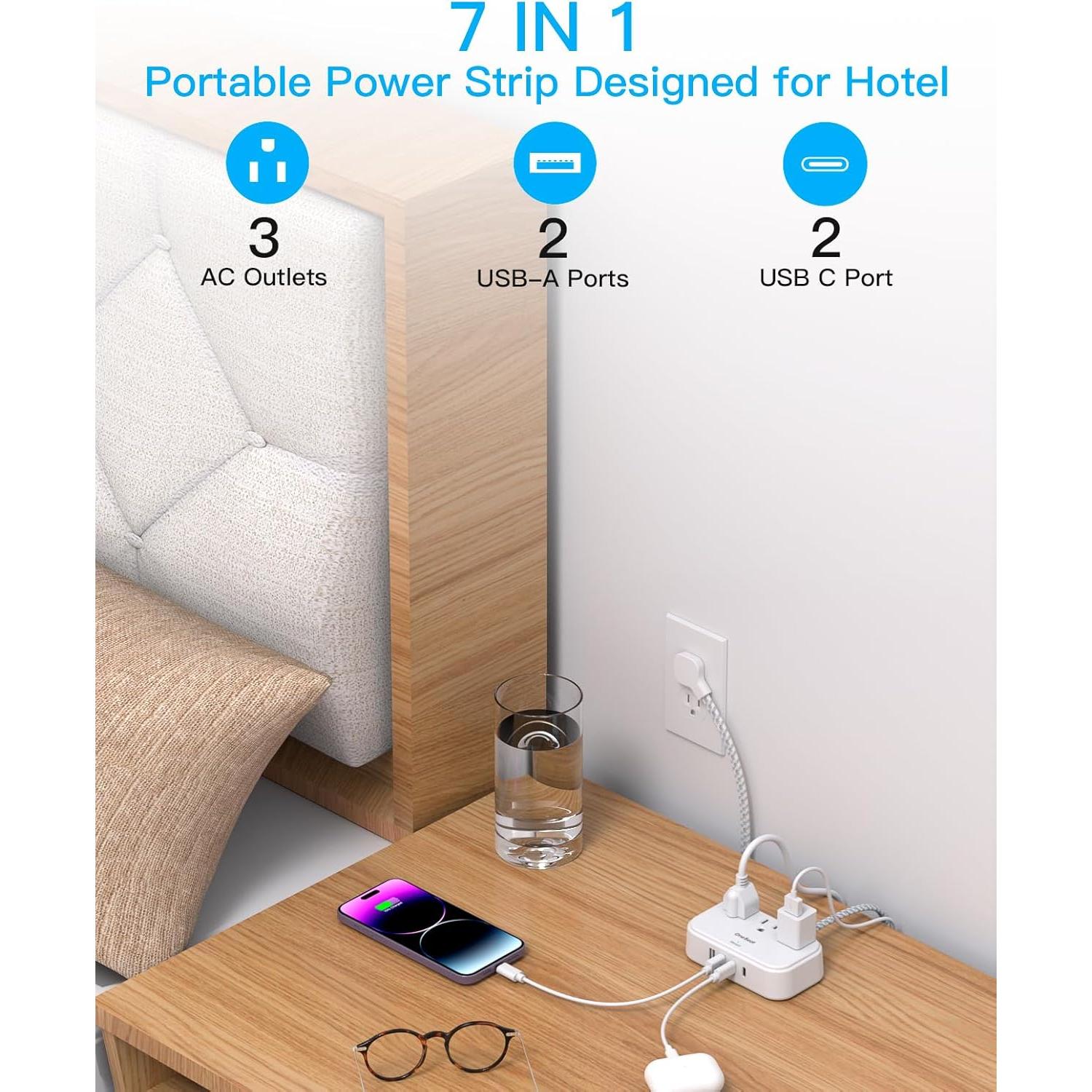 Regleta de Poder One Beat 5 Pies 3 Salidas 4 USB Crucero