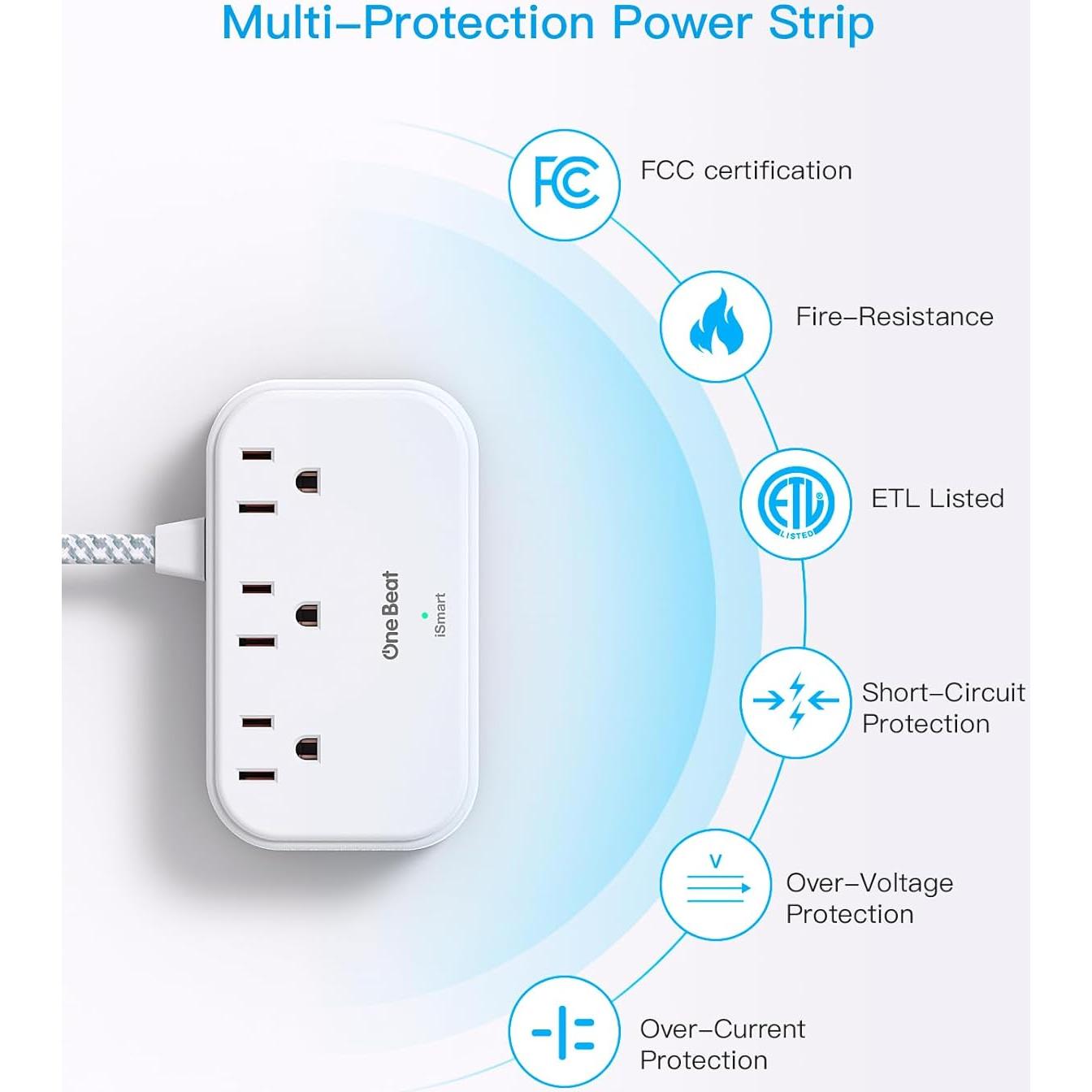 Regleta de Poder One Beat 5 Pies 3 Salidas 4 USB Crucero