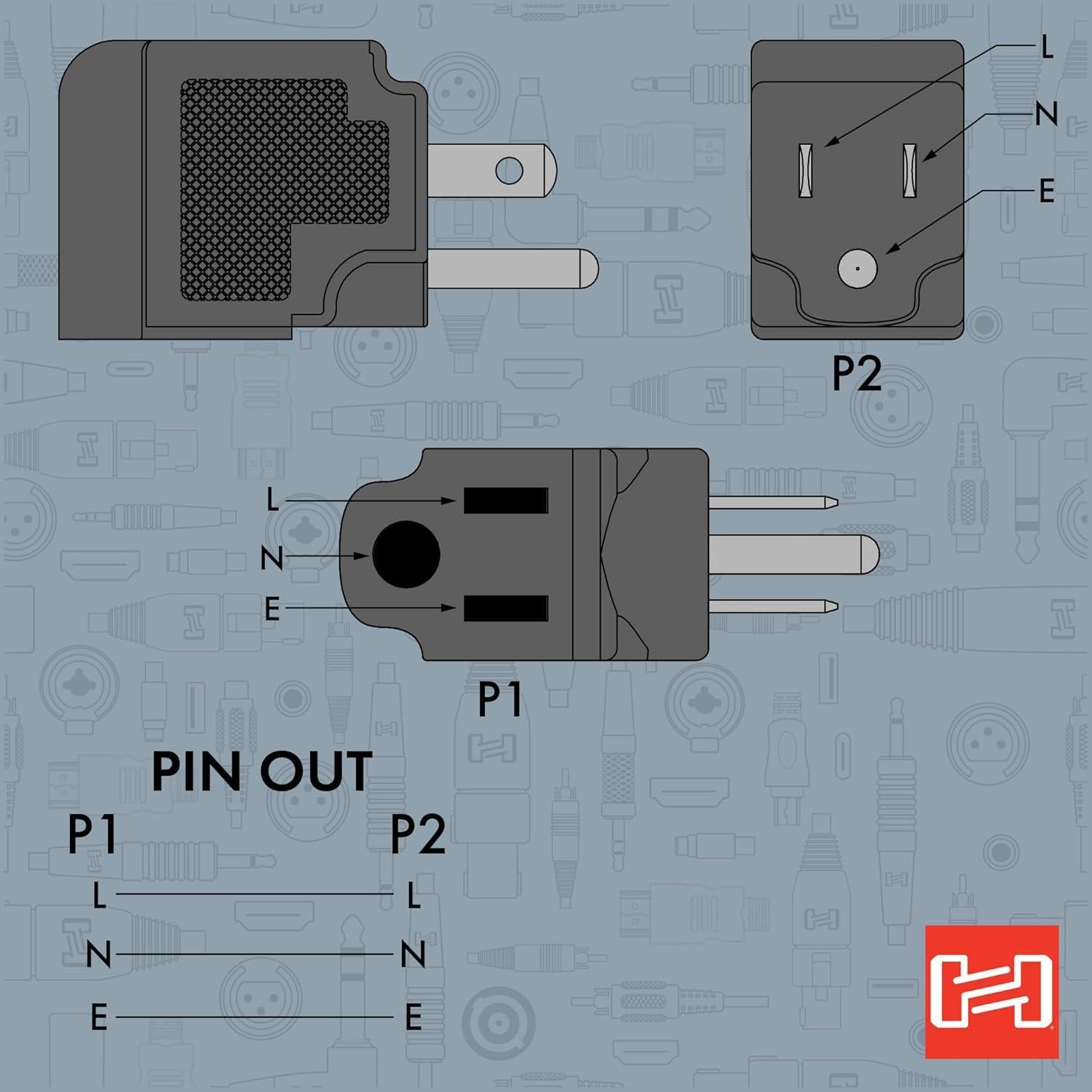 Adaptador de Poder en Ángulo Recto Hosa PWA-486 NEMA 5-15R a 5-15P
