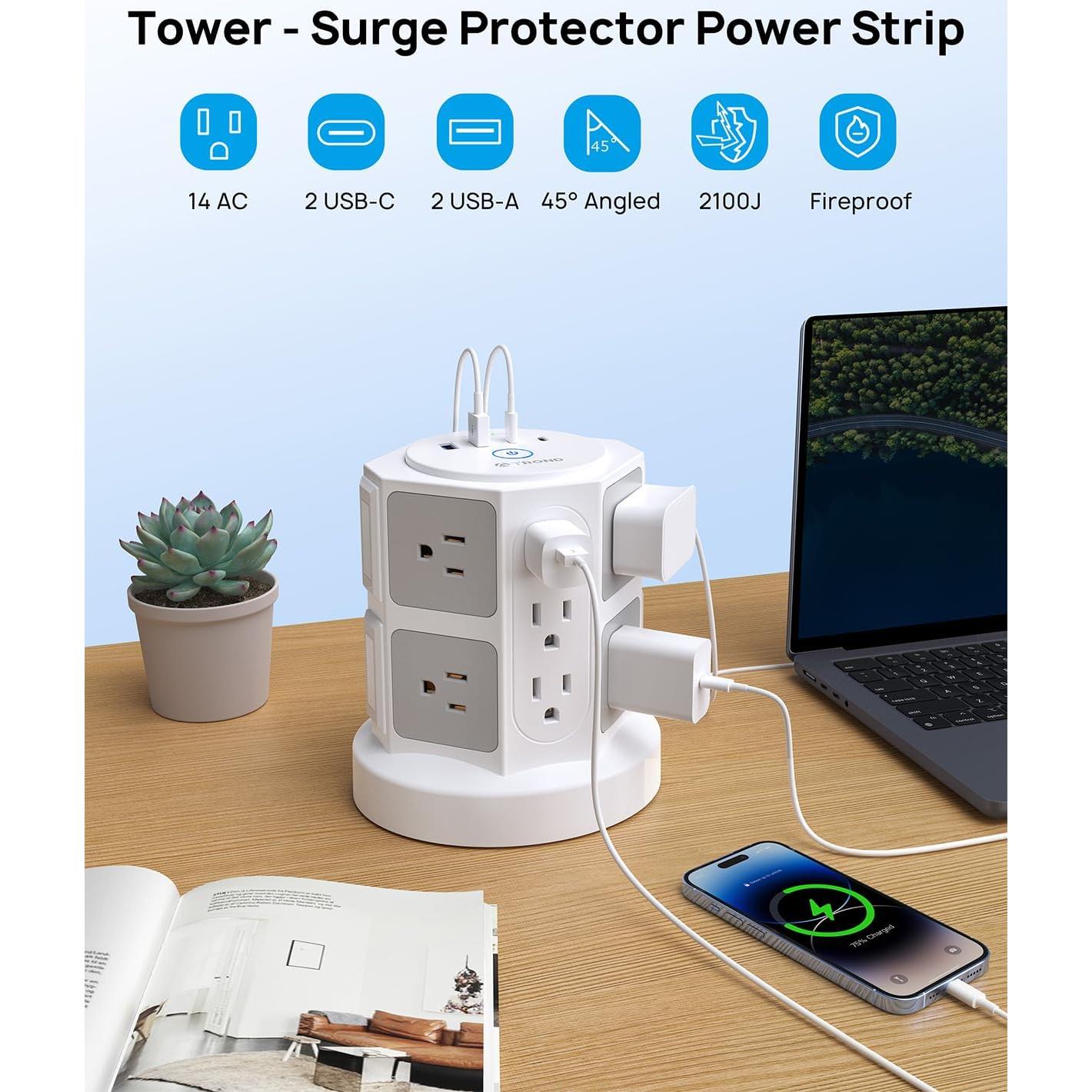Protector de Sobretensión TROND Tower 14 Salidas 6 Pies USB-C