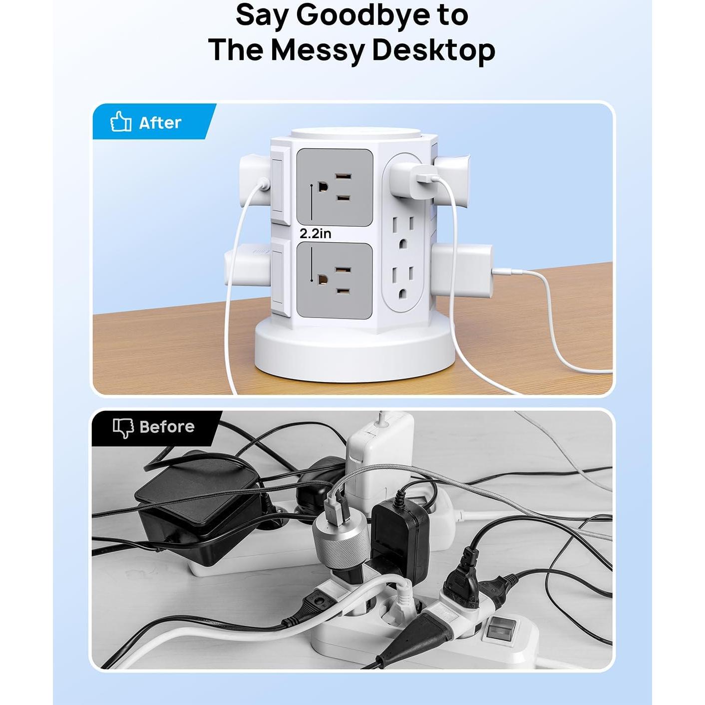 Protector de Sobretensión TROND Tower 14 Salidas 6 Pies USB-C