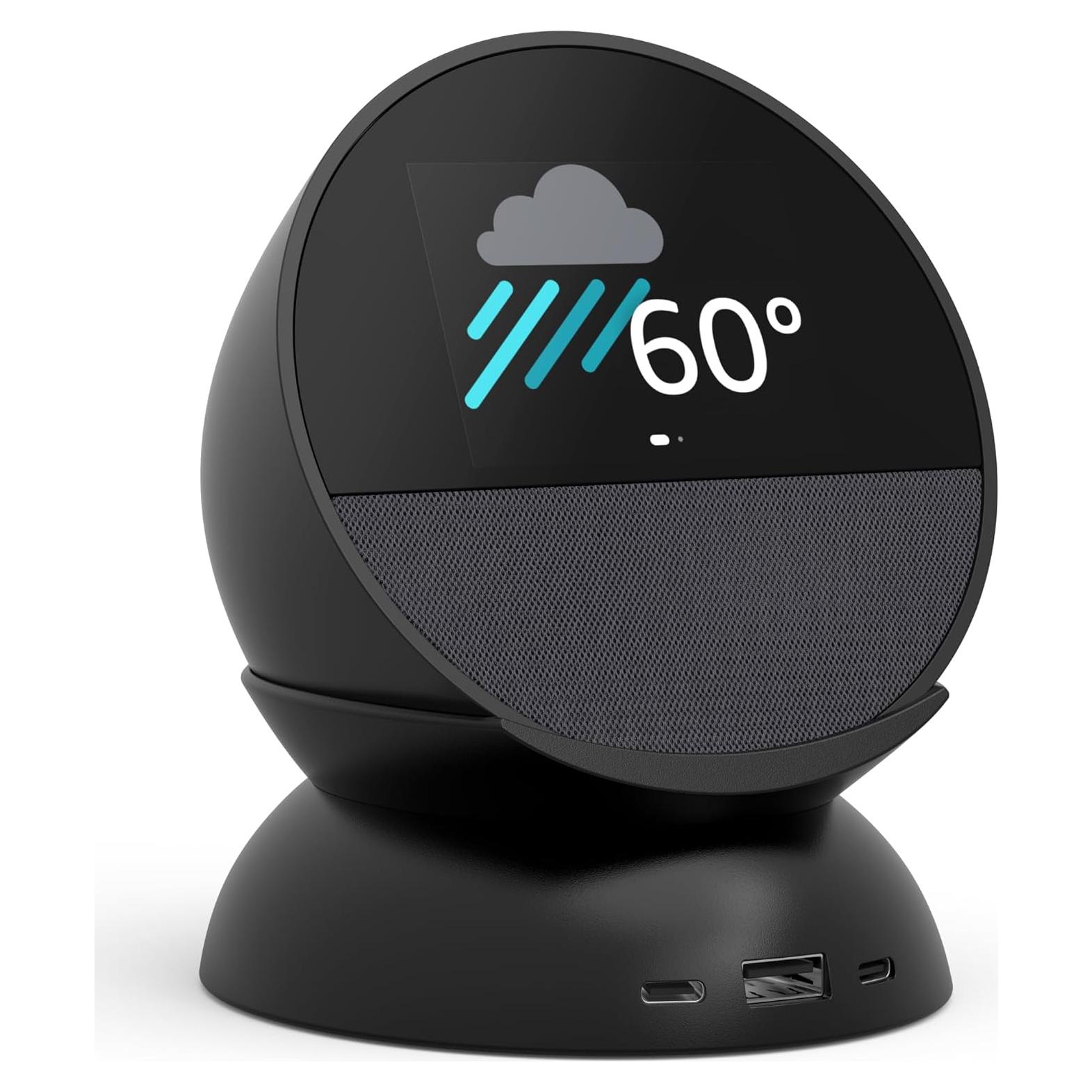 Echo Spot Bundle: Includes Echo Spot (2024 Release) | Black & Made for Amazon Stand with USB-C and USB-A Charging Ports | Black