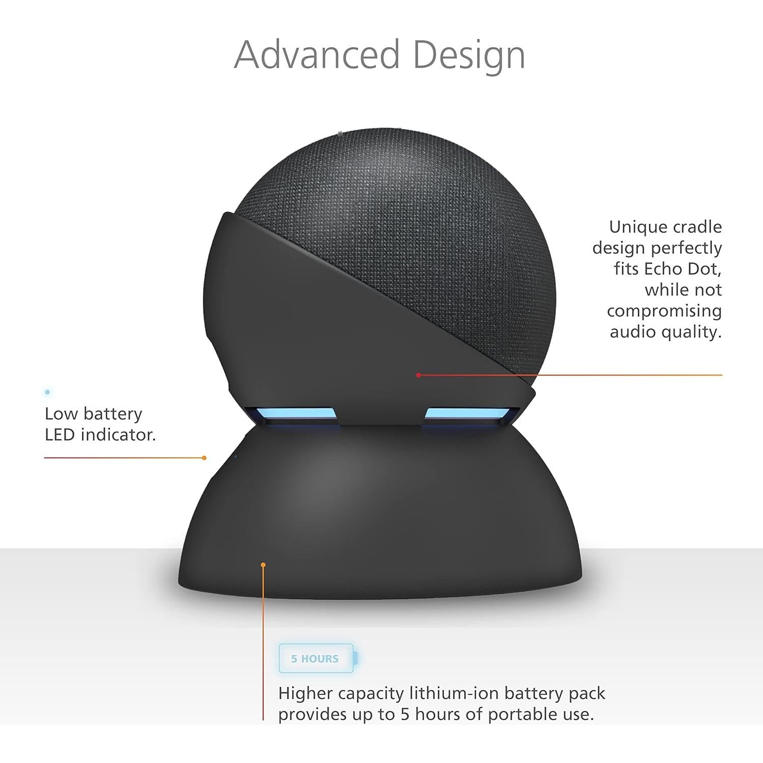 Echo Dot (5th Gen, 2022 release) Bundle. Includes Echo Dot (5th Gen, 2022 release) | Charcoal & the Made For Amazon Battery Base | Black