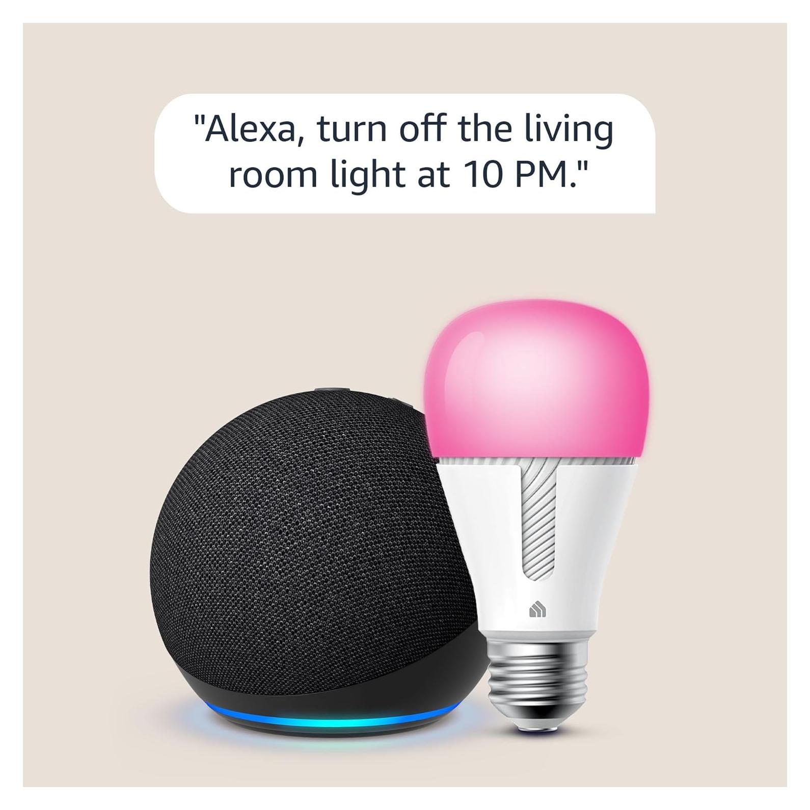 Echo Dot (5th Gen, 2022 Release) in Charcoal bundle with TP-Link Kasa Smart Color Bulb