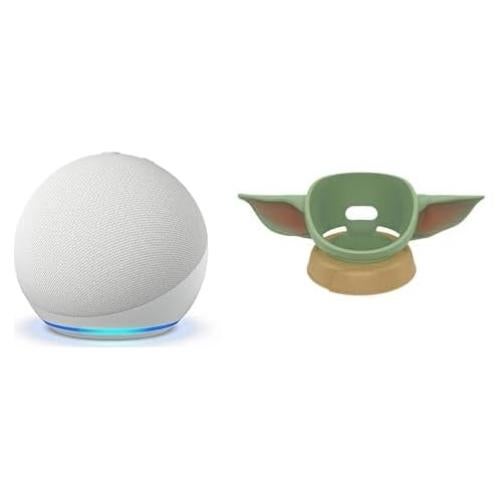 Echo Dot Bundle: Includes Like-New Amazon Echo Dot (newest model) | Glacier White & the Made for Amazon Mandalorian Baby Grogu Stand