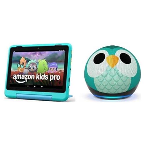 Kids Entertainment Device Bundle Including Fire HD 8 Kids Pro Tablet (32GB, Hello Teal) + Echo Dot Kids (Owl)