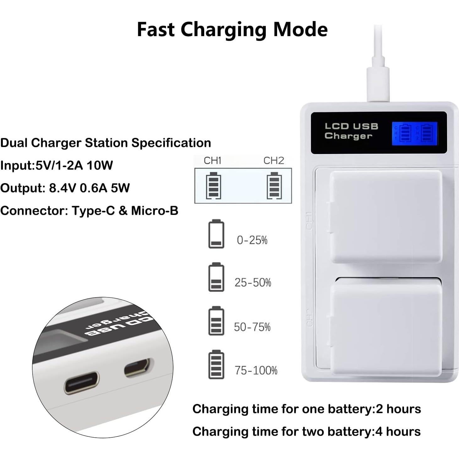 Paquete de 2 Baterías Recargables 4800mAh con Cargador LCD Arlo