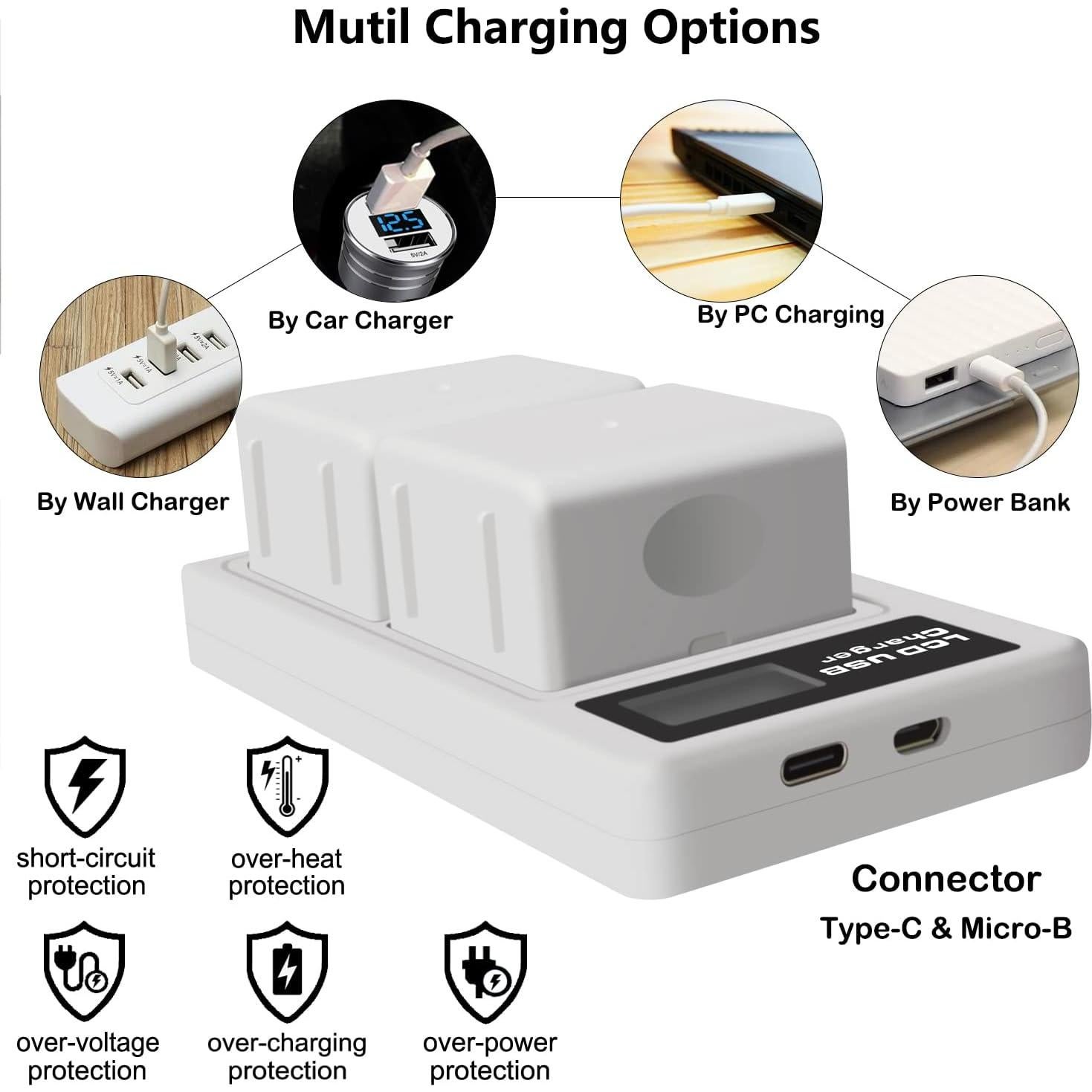 Paquete de 2 Baterías Recargables 4800mAh con Cargador LCD Arlo