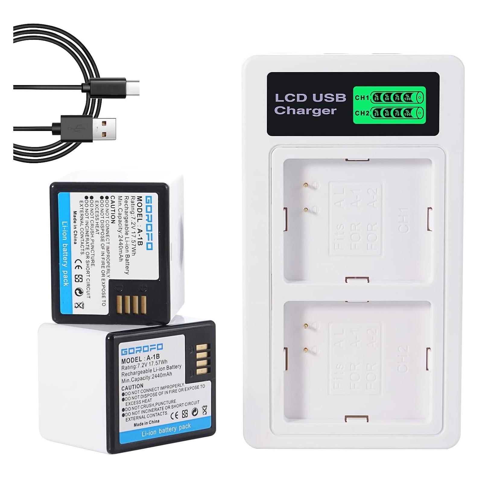 Paquete de 2 Baterías Arlo A-1 con Cargador GOROFO 2440mAh