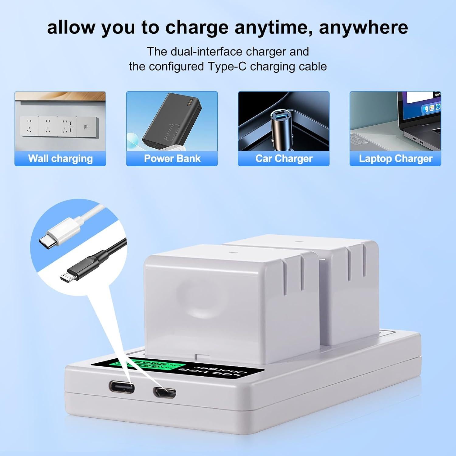 Paquete de 2 Baterías Arlo A-1 con Cargador GOROFO 2440mAh