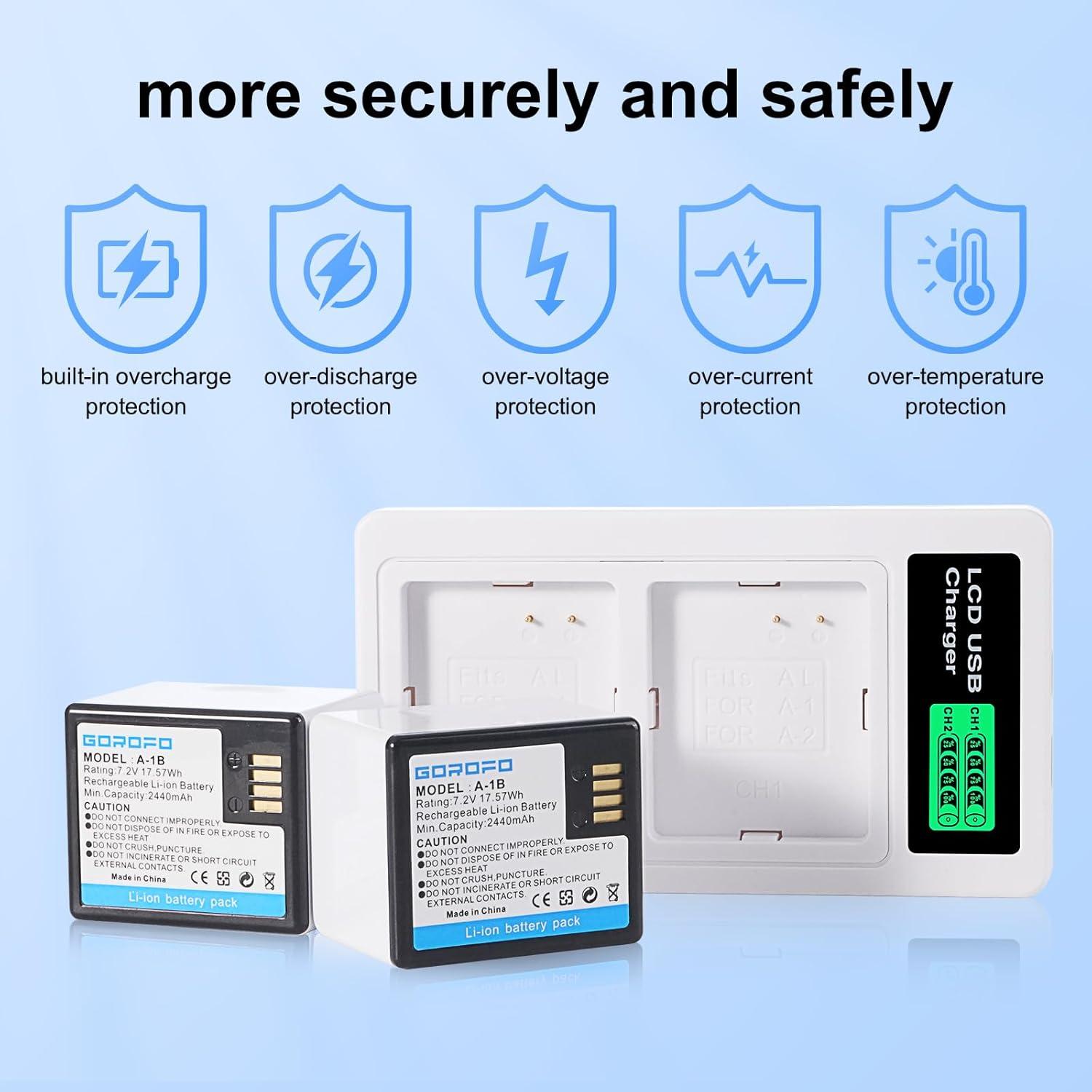 Paquete de 2 Baterías Arlo A-1 con Cargador GOROFO 2440mAh