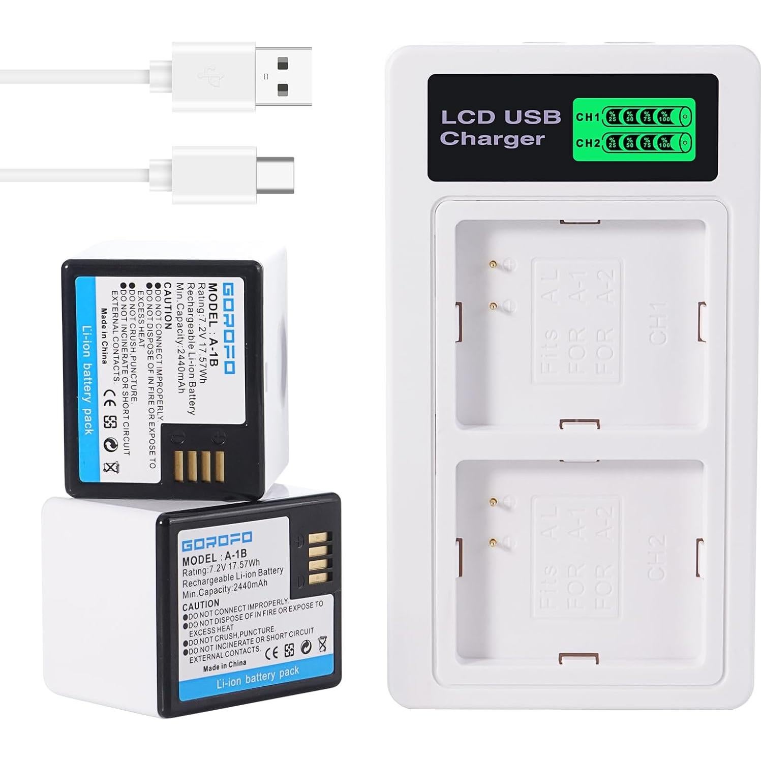 Paquete de 2 Baterías Arlo A-1 con Cargador GOROFO 2440mAh