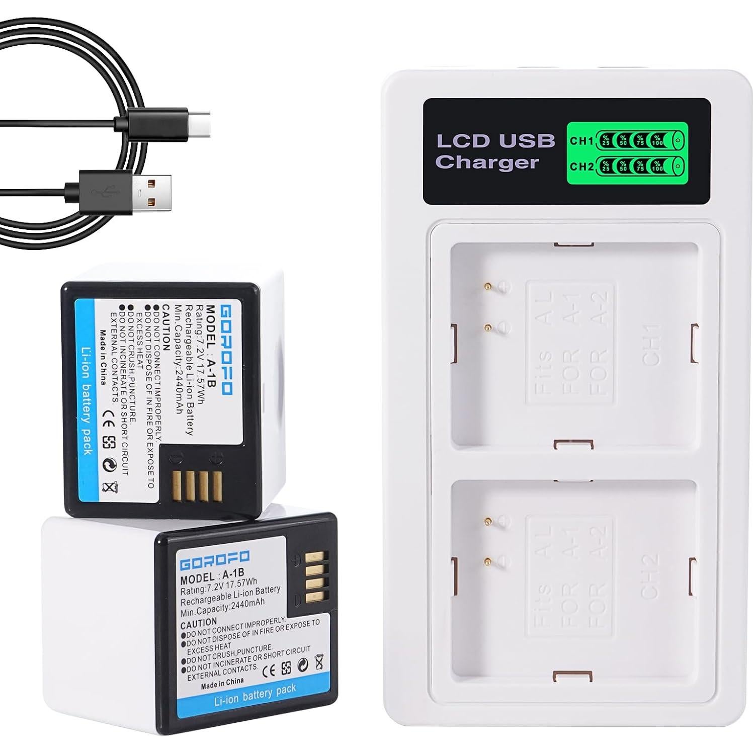 Paquete de 2 Baterías Arlo A-1 con Cargador GOROFO 2440mAh