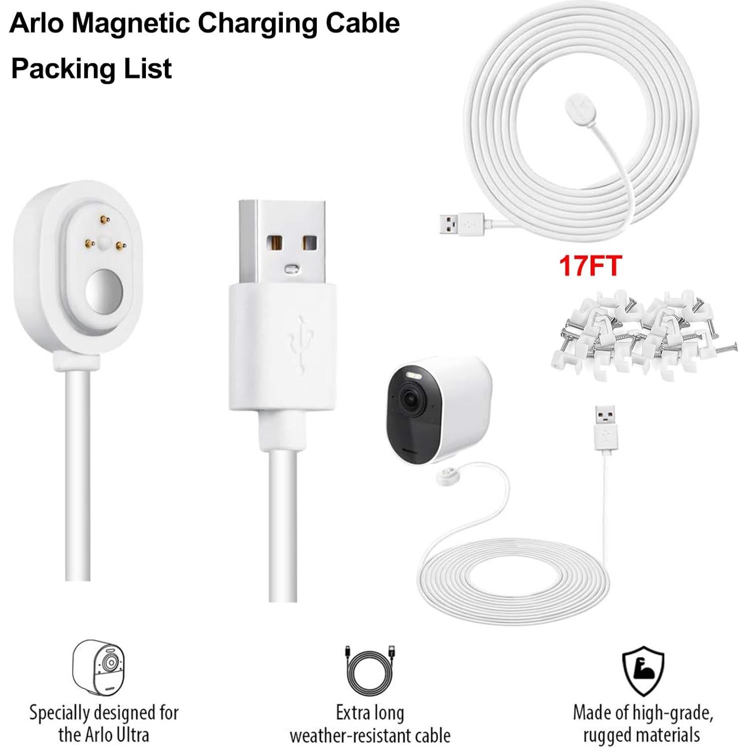 Paquete de 3 Cables de Carga Magnéticos Arlo Pro 3 y Ultra 5.2m